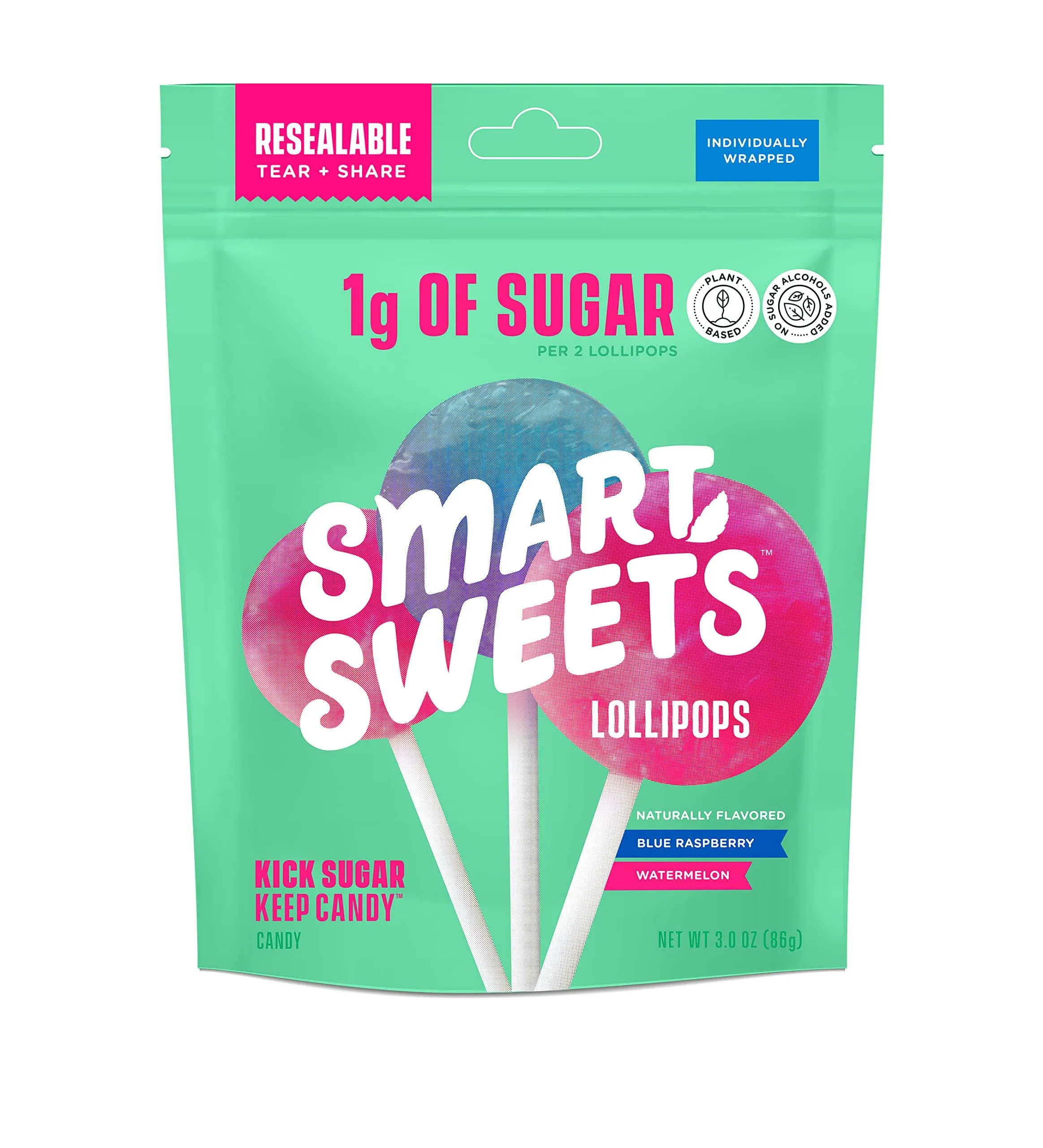 SmartSweets Blue Raspberry/Watermelon Lollipops