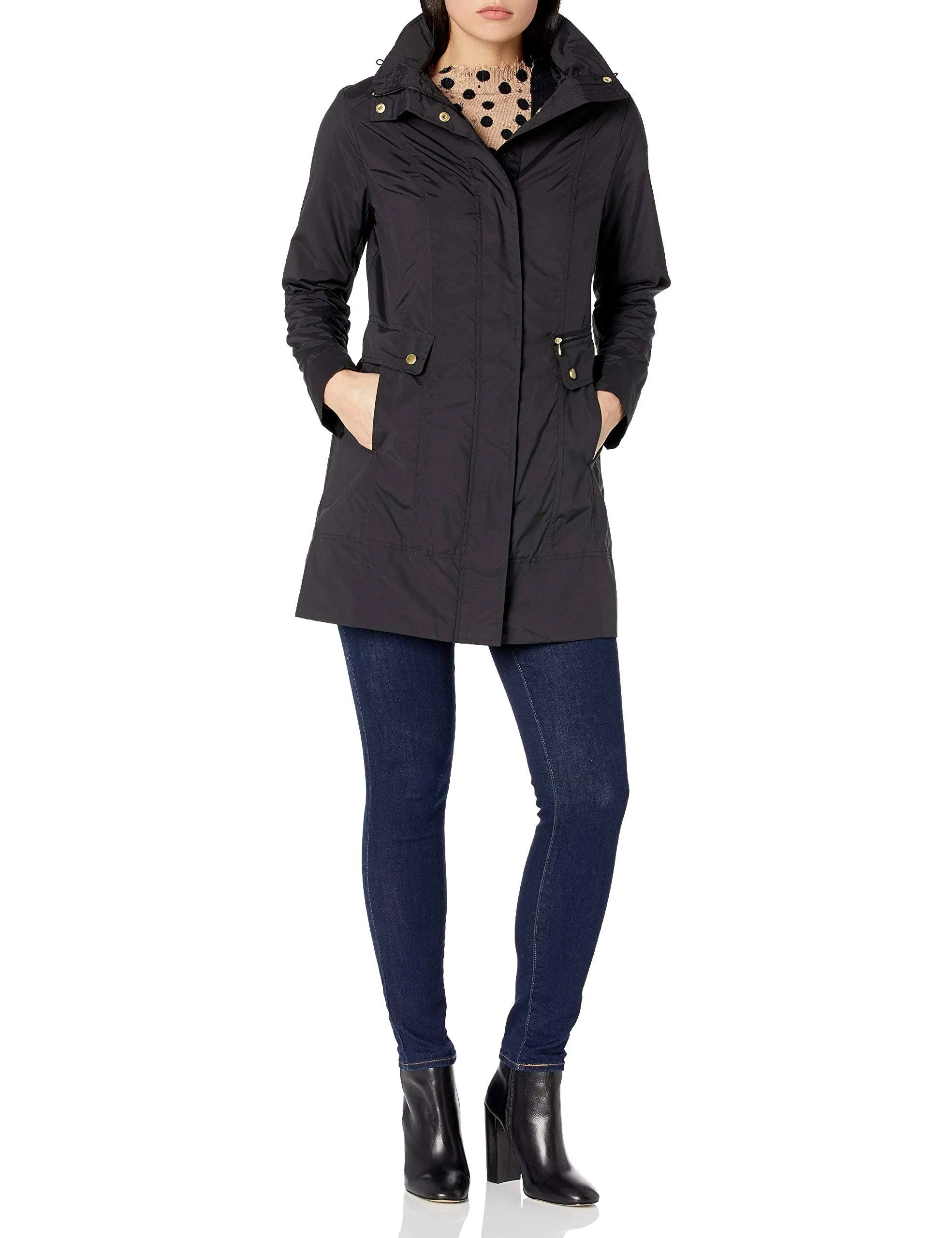 Cole Haan Women's Packable Hooded Rain Jacket with Bow