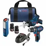 Bosch Power Tools Combo Kit GXL12V-310B22 - 12V Max 3-Tool Set with 3/8 In. Drill/Driver, Pocket Reciprocating Saw and LED Worklight