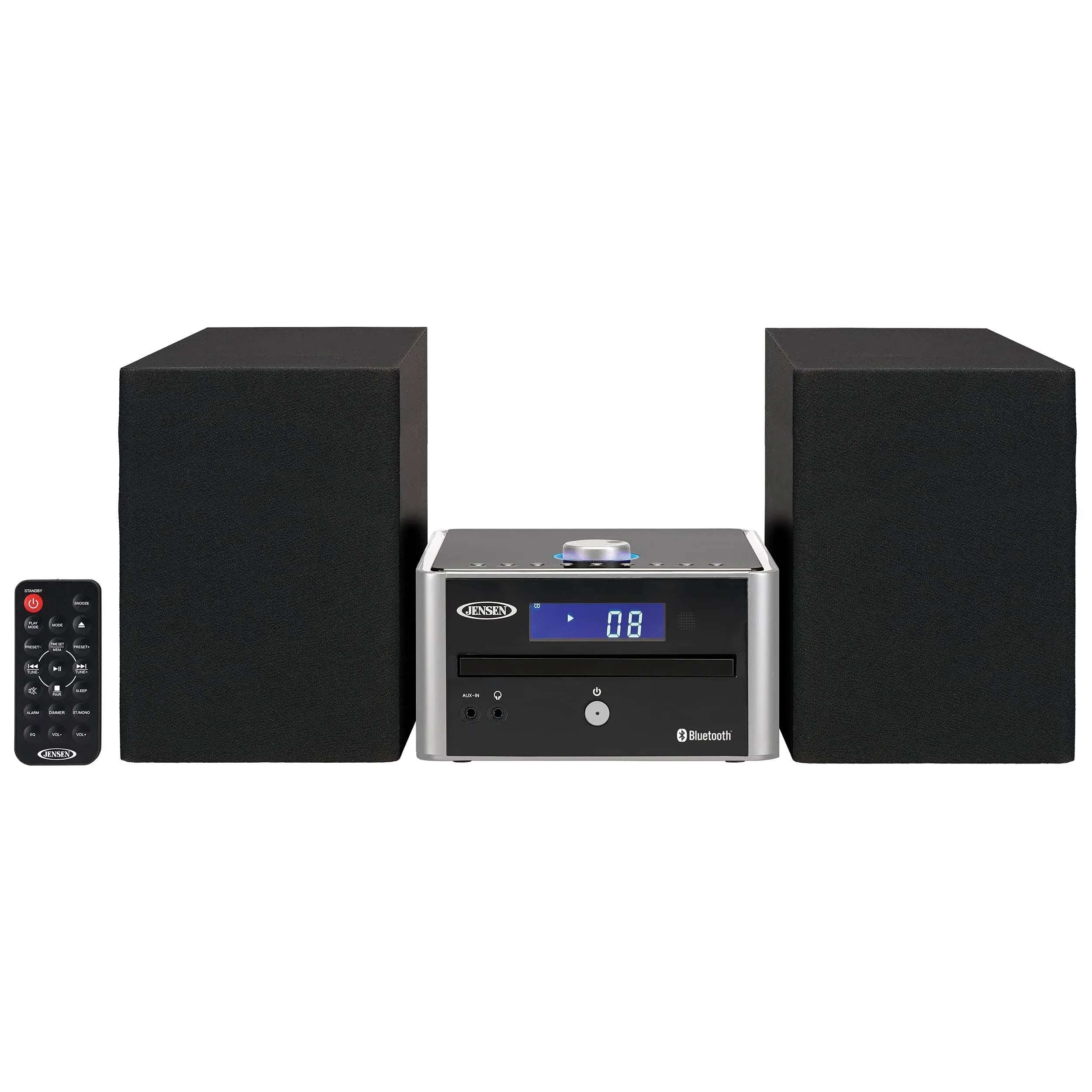 Jensen Modern JBS-210 Silver Series Bookshelf Bluetooth CD Music System