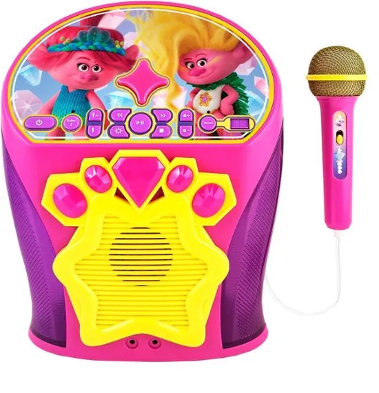 eKids Trolls Band Together Karaoke Machine, Bluetooth Speaker with Microphone for Kids, Speaker with USB Port to Play Music, Easily Access Trolls Music with New EZ Link Feature