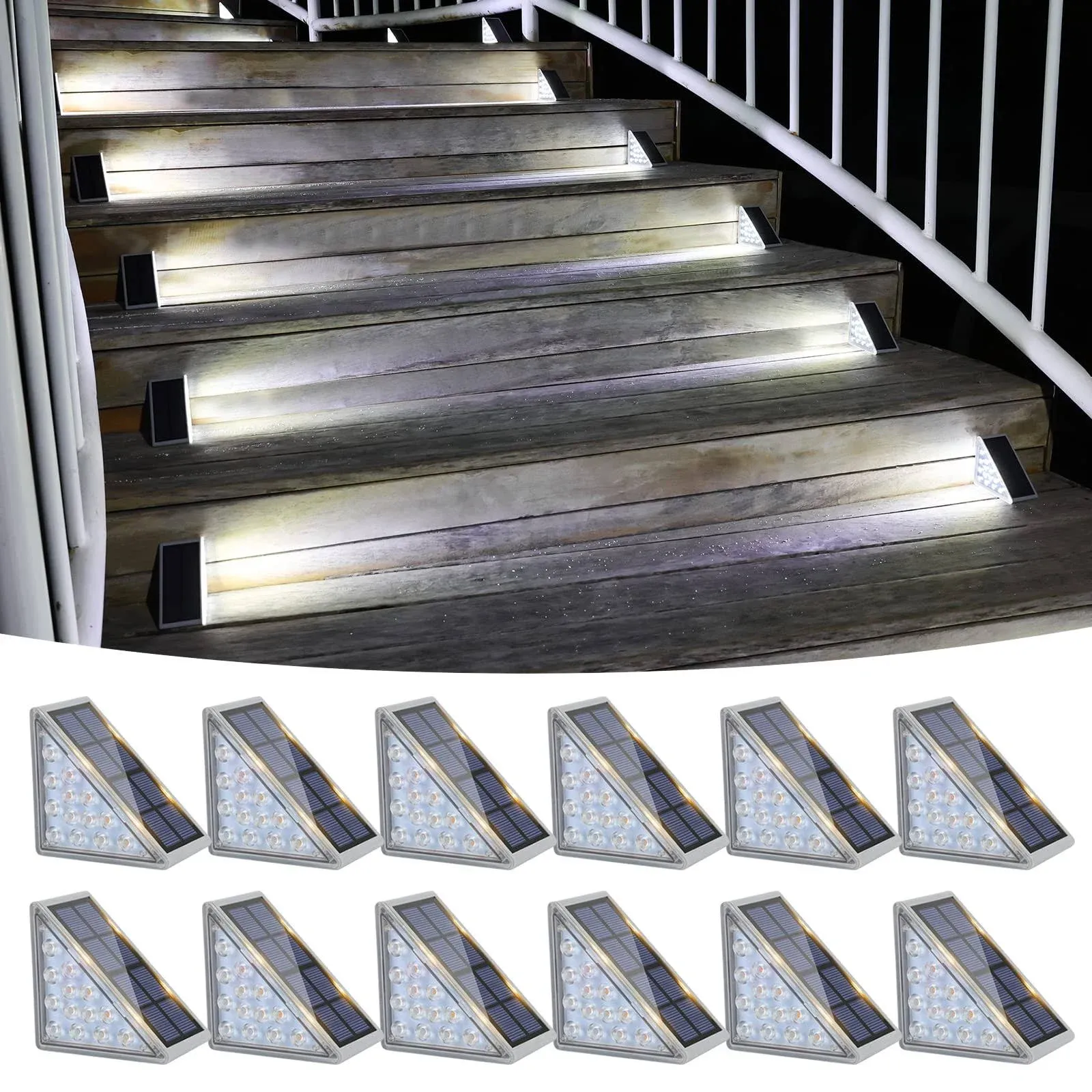 VOLISUN Outdoor Stair Lights 12 Pack, Solar Step Lights Waterproof IP67,80 Lumen, Led Step Lights for Garden Backyard Stair, Staircase, Front Step, Front Porch and Deck(Warm White)