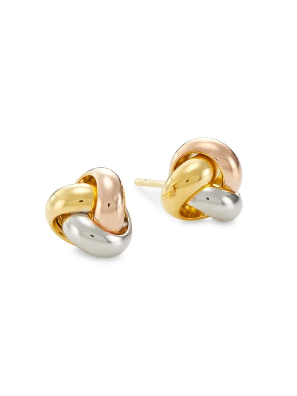 14k Tricolor Yellow White And Rose Gold Shiny Love Knot Stud Earrings, 9mm