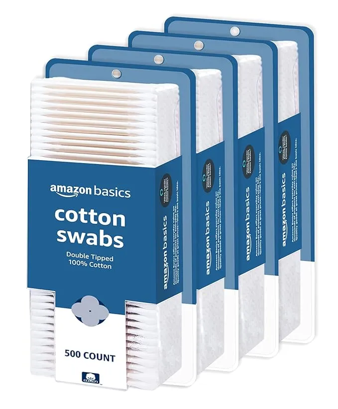 Amazon Basics Cotton Swabs, 2000 Count (4 Packs of 500) (Previously Solimo)Amazon Basics Cotton Swabs, 2000 Count (4 Packs of 500) (Previously Solimo)