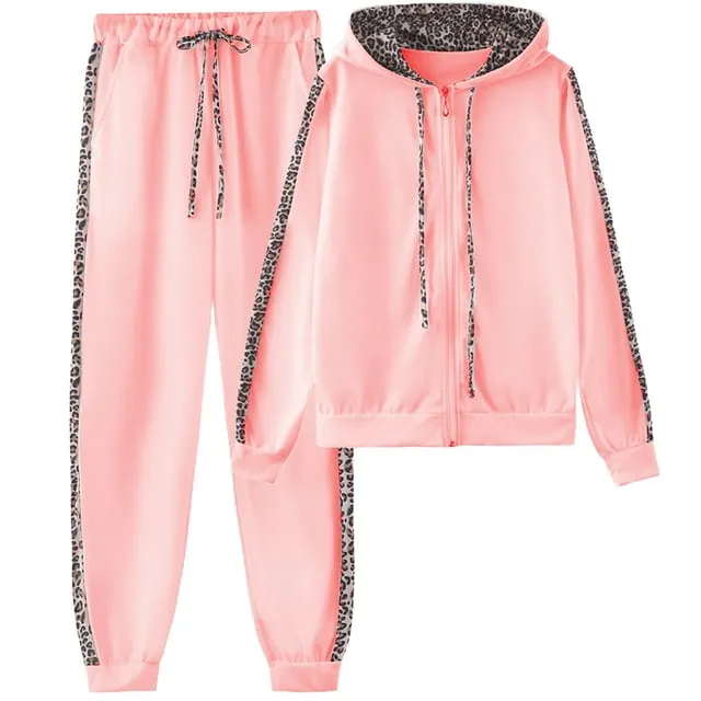 amropi Women's 2 Piece Tracksuit Sweatsuits Sets Hoodie Sweatshirt and Jogging Sweatpants Suit Pink, XXL