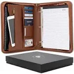 Forevermore Portfolios Padfolio Binder - Professional Faux Leather Travel Organizer Pouch for Tablet, Documents, Presentation Folders, Zipper Closure, Removable 3-Ring Notepad - Brown