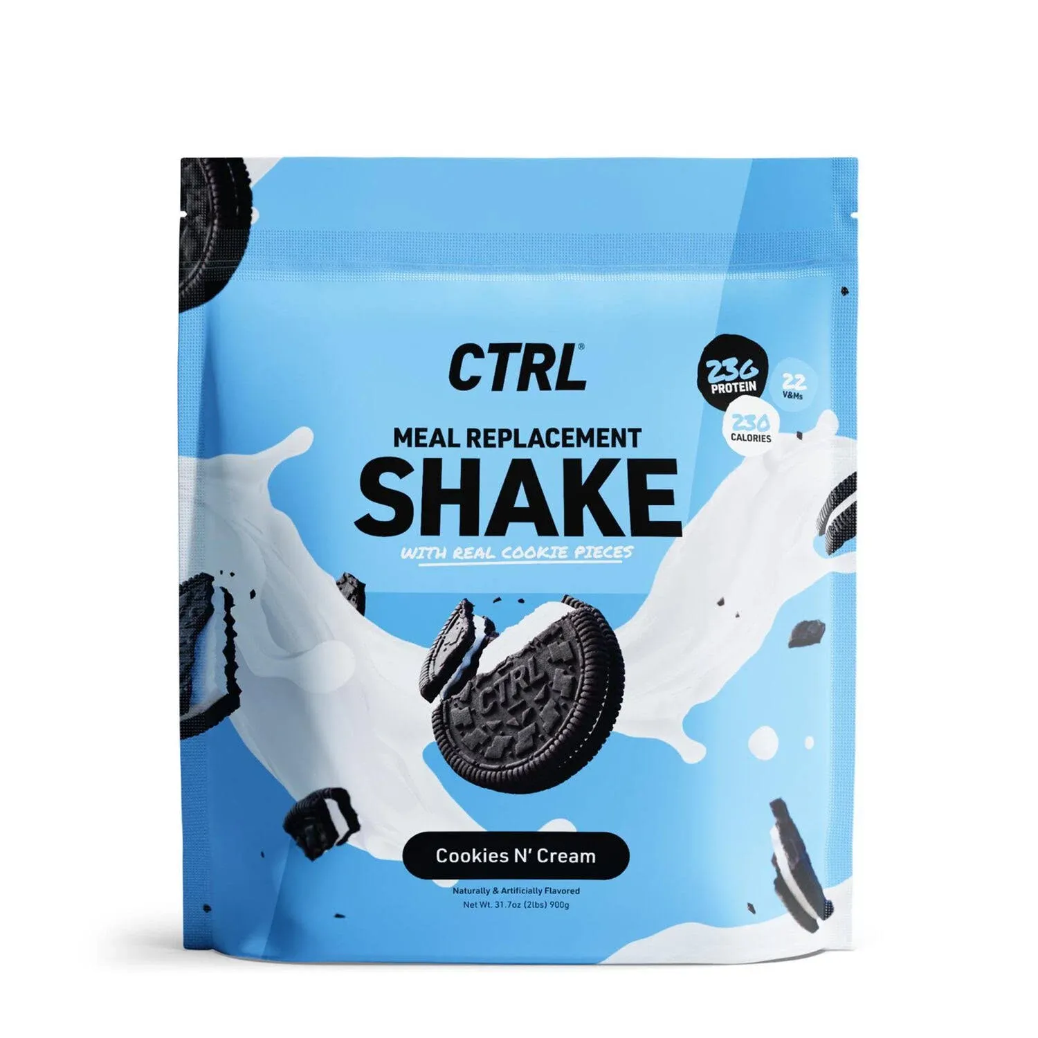 CTRL Meal Replacement Shake with Real Cookie Pieces – Cookies N' Cream - 15 Servings Packed with Essential Nutrients, Including 23g of Protein, 8 Grams of Fiber, 22 Vitamins & Minerals & Only 1g Sugar