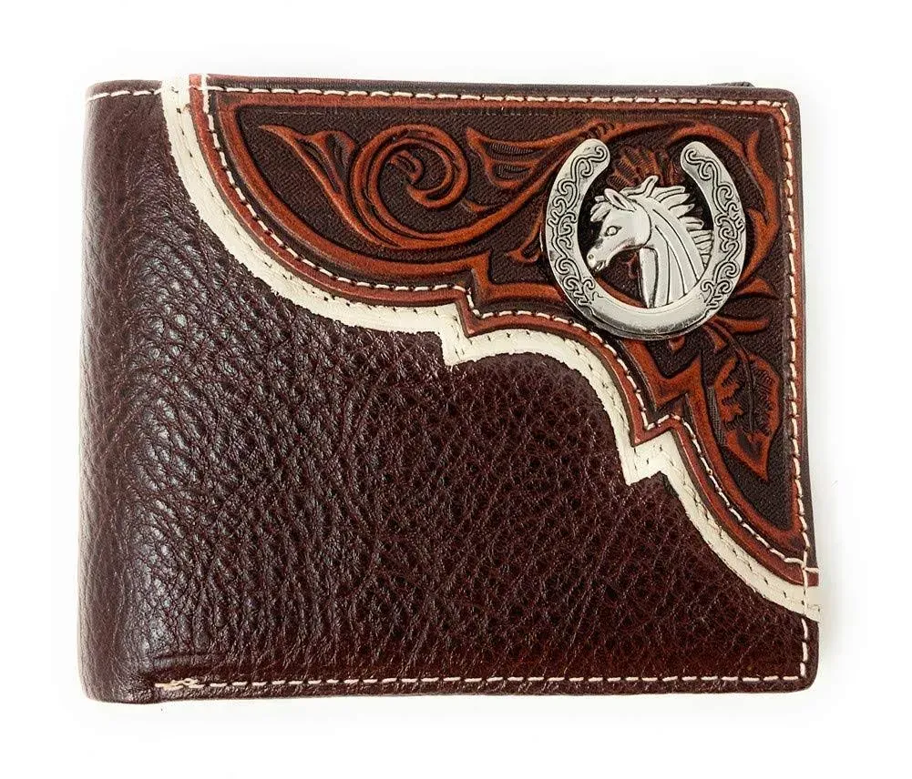 Texas West Premium Genuine Leather Tooled Men's Short Bifold Wallet, Premium ...