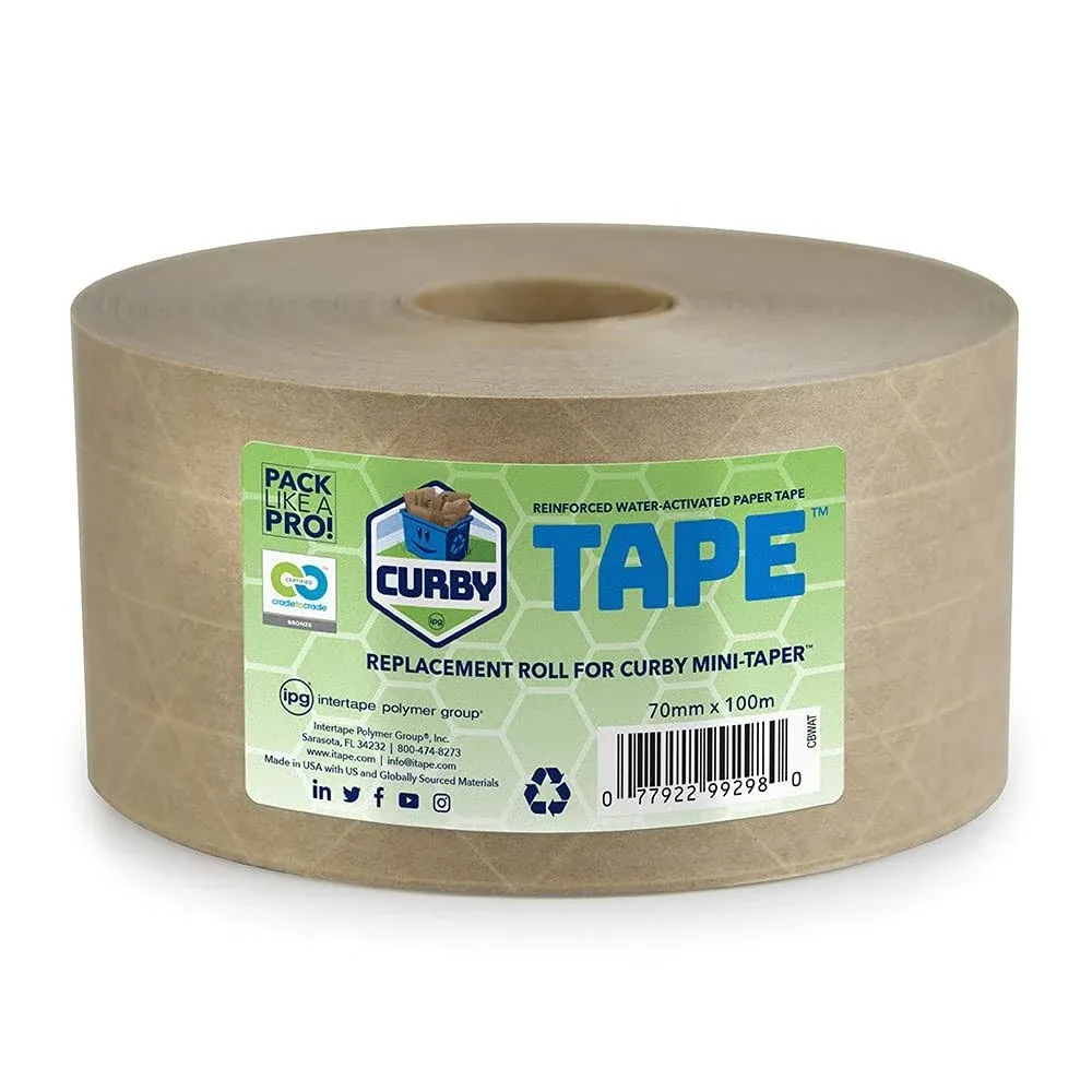 CURBY IPG Water Activated Tape, 2.83" x 100M Refill Roll