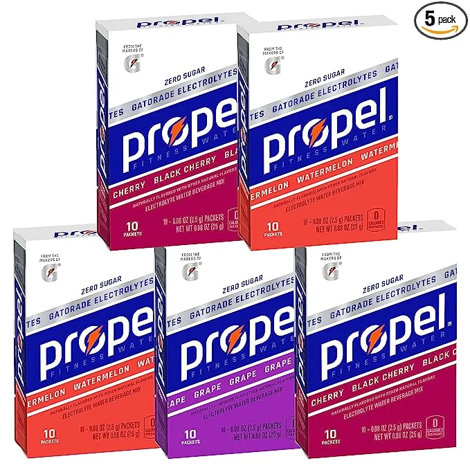 Propel Powder Packets 4 Flavor Variety Pack With Electrolytes, Vitamins and No Sugar (50 count) (Packaging May Vary)