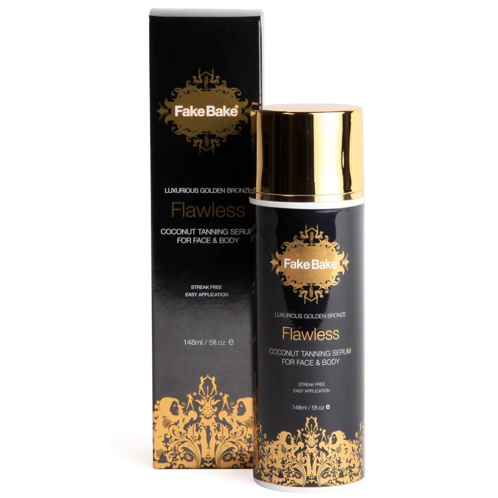 Fake Bake Flawless Coconut Sunless Tanning Serum with Hyaluronic Acid Lightweight Illuminating Face & Body Gradual Self Tanner - Hydrating & Rejuvenating Skin Care for Women & Men - 5 oz