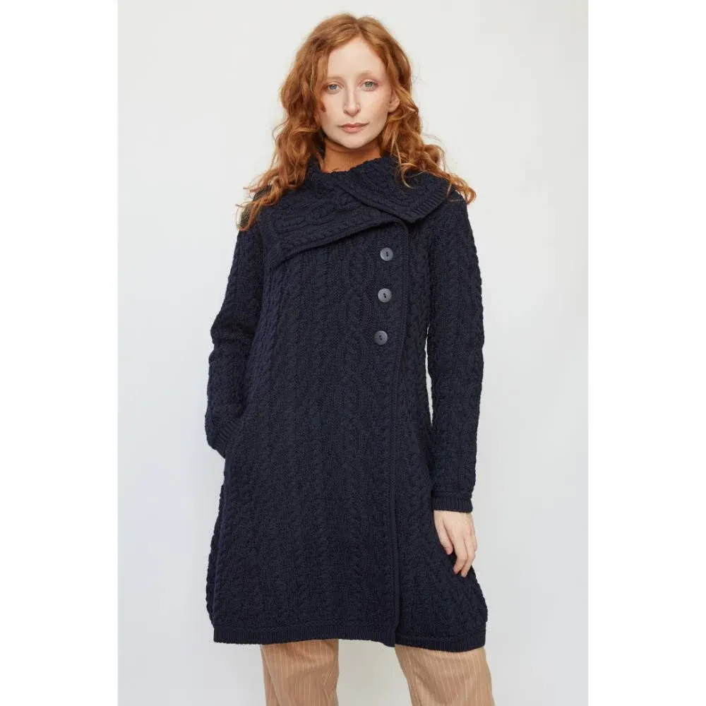 Ladies Aran Wide Collared Button Coat