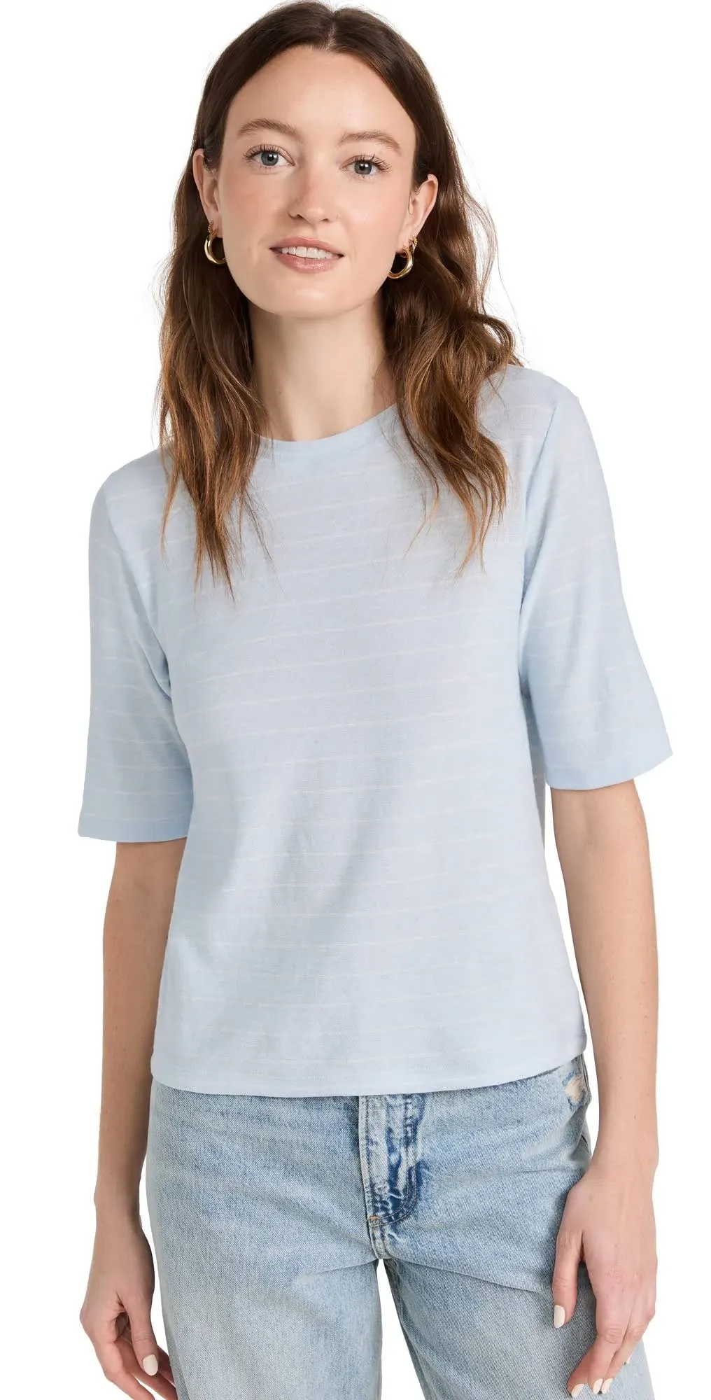 Vince Women's Striped Relaxed Elbow Sleeve Crew Tee