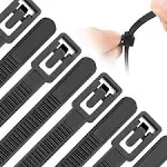 SOOOEC 200 Pack Reusable Zip Ties Assorted Sizes 6+8+10+12 Inch UV Resistant, Black Zip Ties Heavy Duty Outdoor Releasable Round Ending No Hurt, Cable Ties Reusable Tie Wraps Indoor Non Slip Off