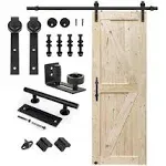 S&Z TOPHAND 32 in. x 84 in. Unfinished British Brace Knotty Barn Door with 6.6FT Sliding Door Hardware Kit/Solid Wood/Sliding Door/Double Surfaces/A Simple Assembly is Required (32, Door+J Shape)