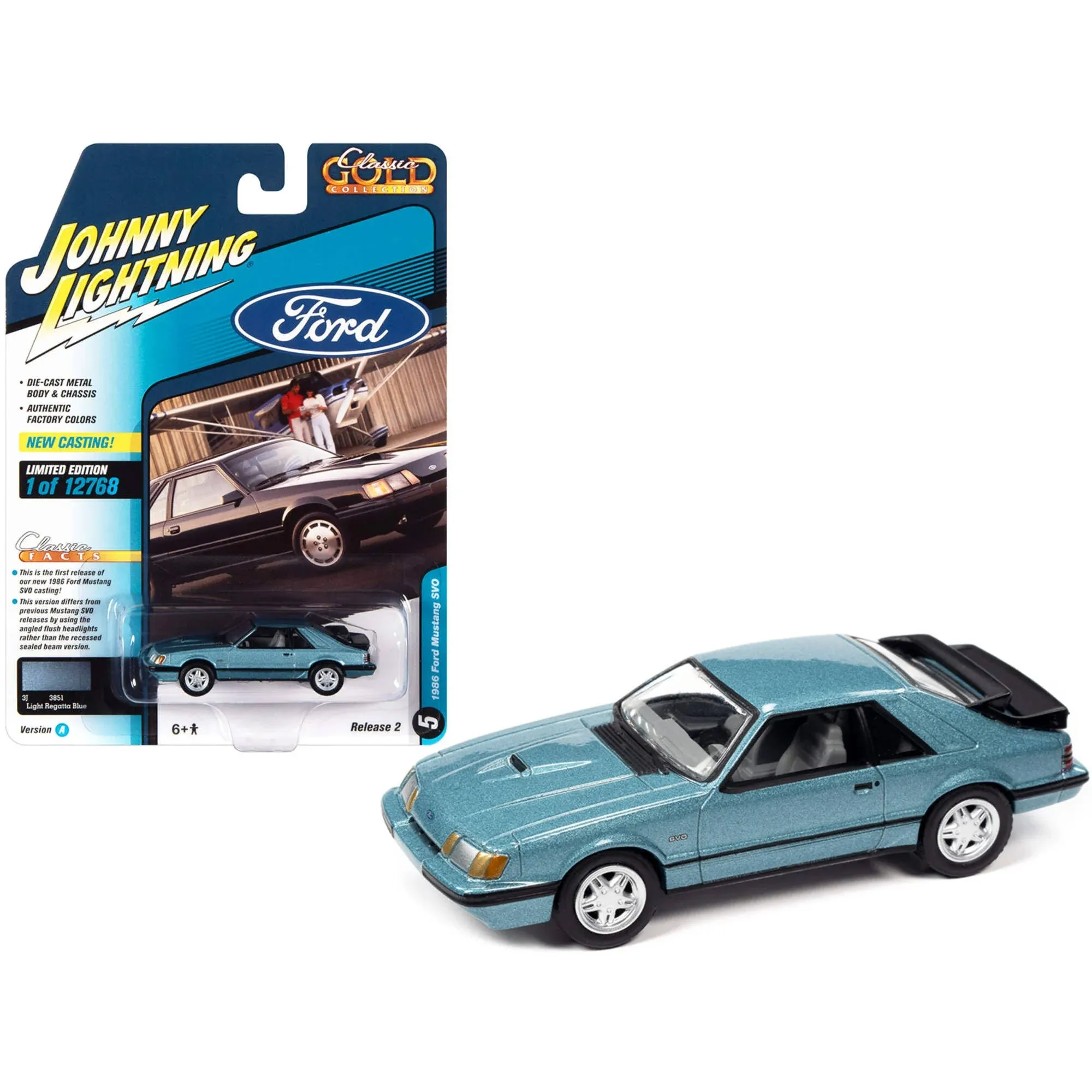 Johnny Lightning 1986 Ford Mustang SVO Light Regatta Blue Metallic with Black ...