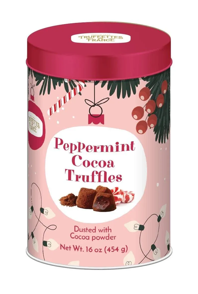 Tin Gift Box French Chocolate Truffles - Flavor Peppermint Dusted Cocoa 1 LB