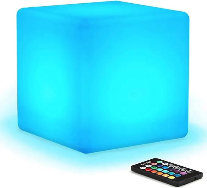 Mr.Go [16 RGB Colors 4 Modes] Waterproof Rechargeable LED Color-Changing Light Cube 8" | Dimmable Soothing Mood Lamp w/Remote |