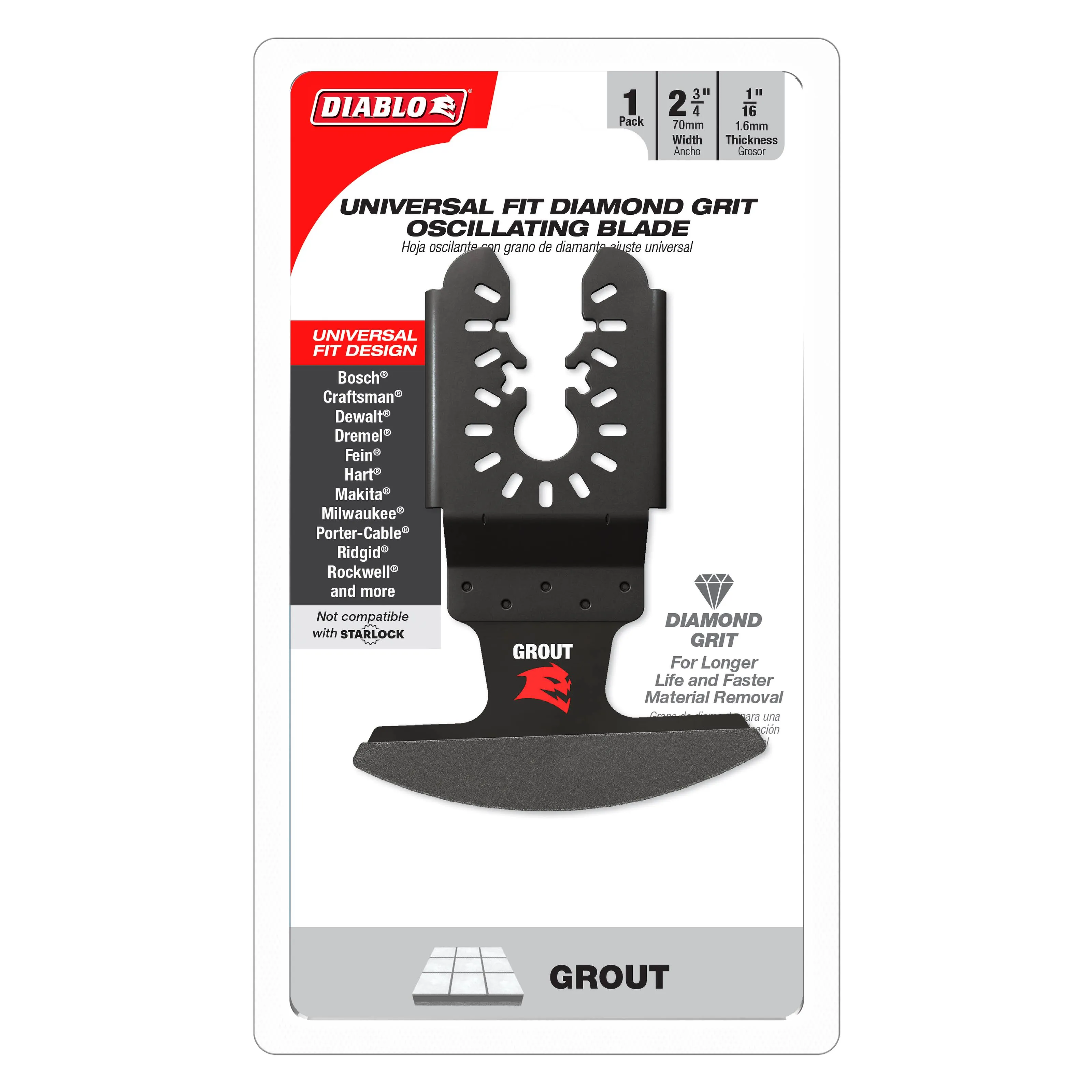 Diablo DOU16DGX Universal Fit Diamond Grit Oscillating Blade for Grout