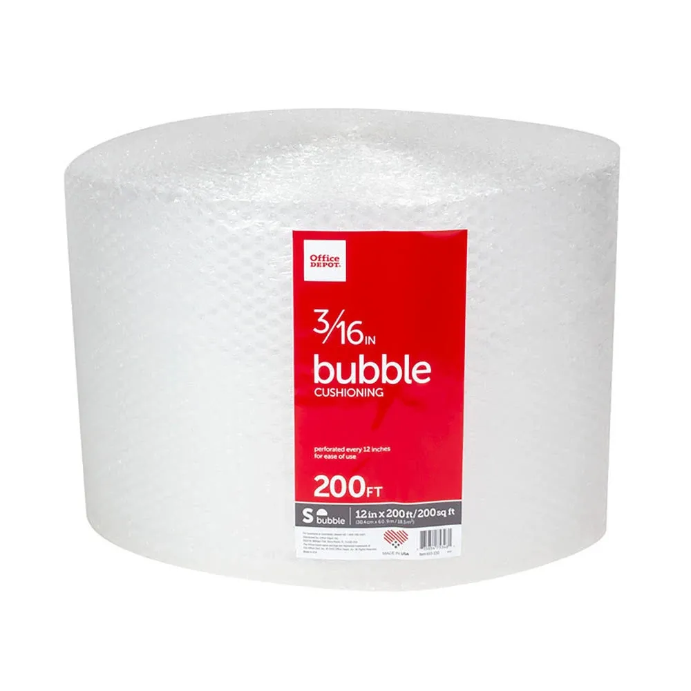 Office Depot Brand Small Bubble Cushioning, 3/16" Thick, Clear, 12" x 200'