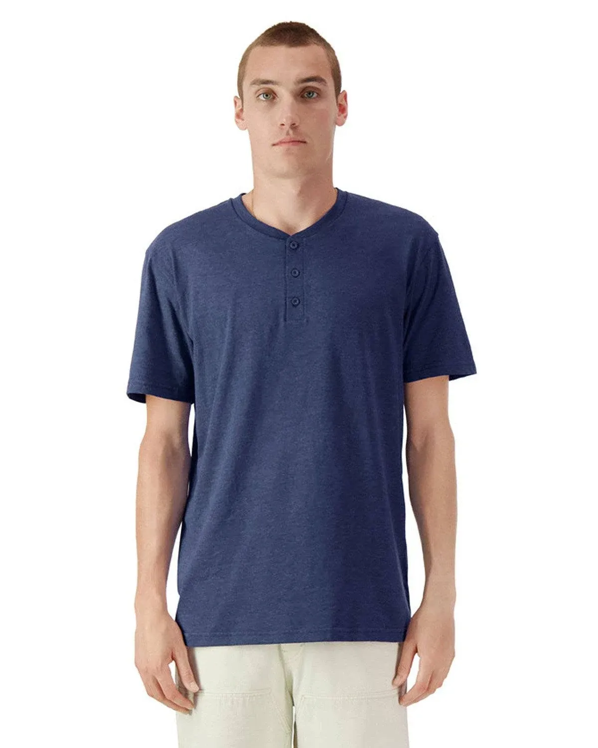 American Apparel 2004CVC Unisex CVC Henley T-Shirt - Heather Indigo L