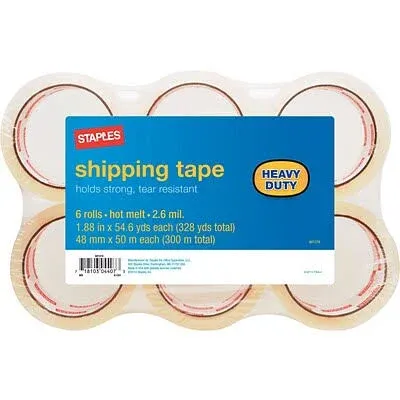 Staples Heavy Duty Shipping Packing Tape 1.88 x 54.6 Yds Clear 6/Rolls 601376