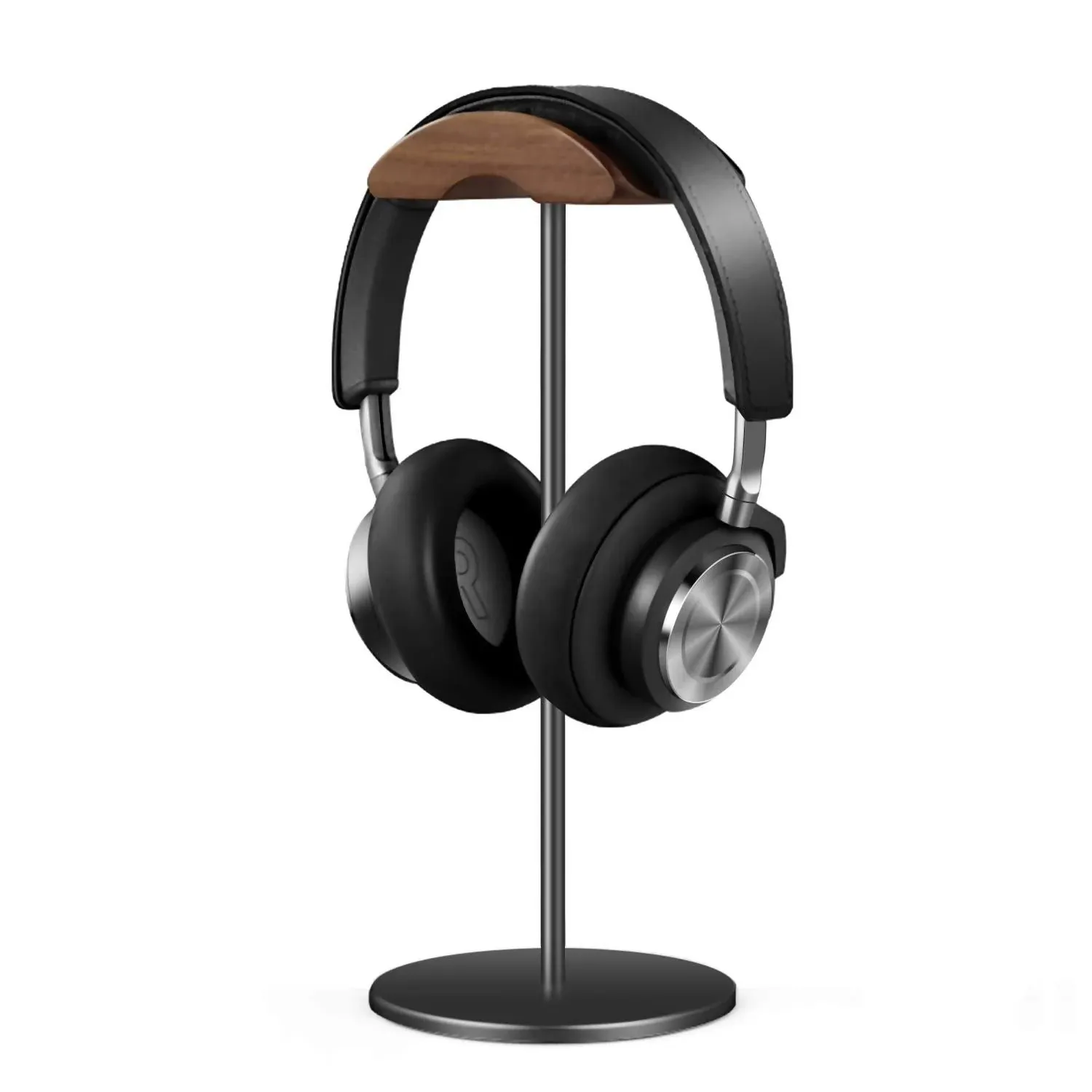 Headphone Stand, Walnut Wood & Aluminum Headset Stand, Nature Walnut Gaming Headset Holder with Solid Heavy Base for All Headphone Sizes (Black)