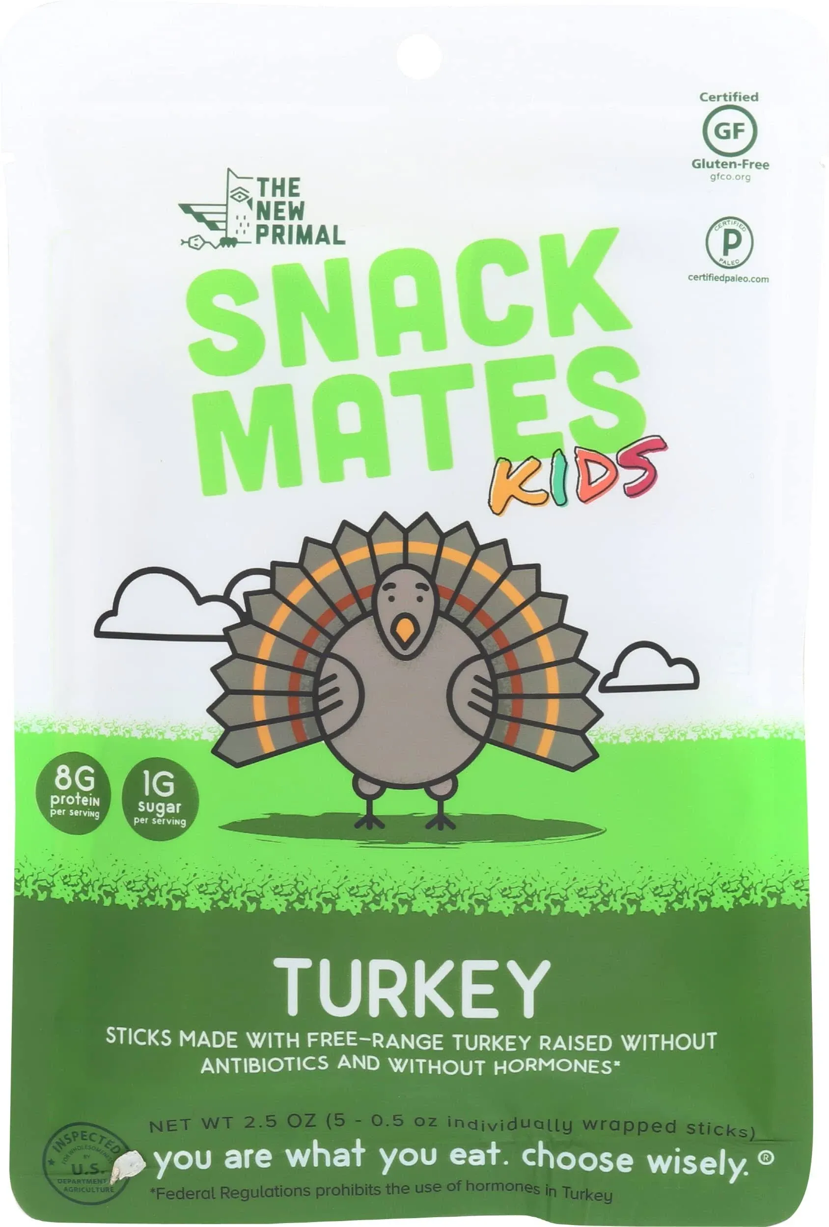 The New Primal Snack Mates Kids Turkey Sticks - 5 pack, 0.5 oz sticks