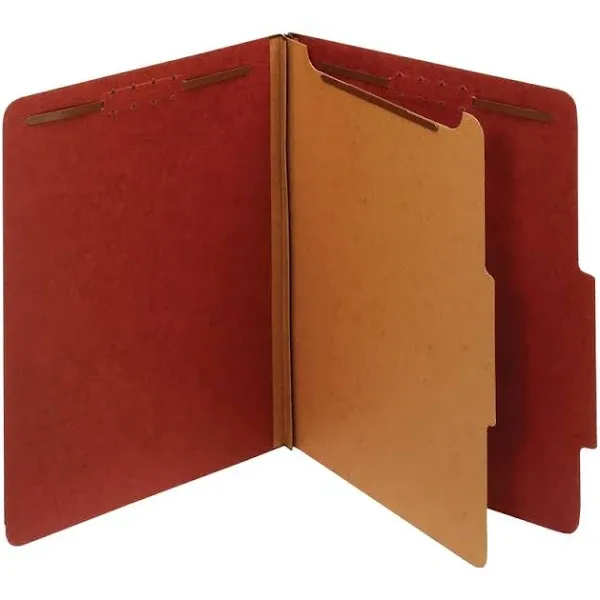 Pressboard Classification Folders With Fasteners, 1 Divider, Letter Size (8-1/2" x 11"), 2" Expansion, Red, Box Of 10