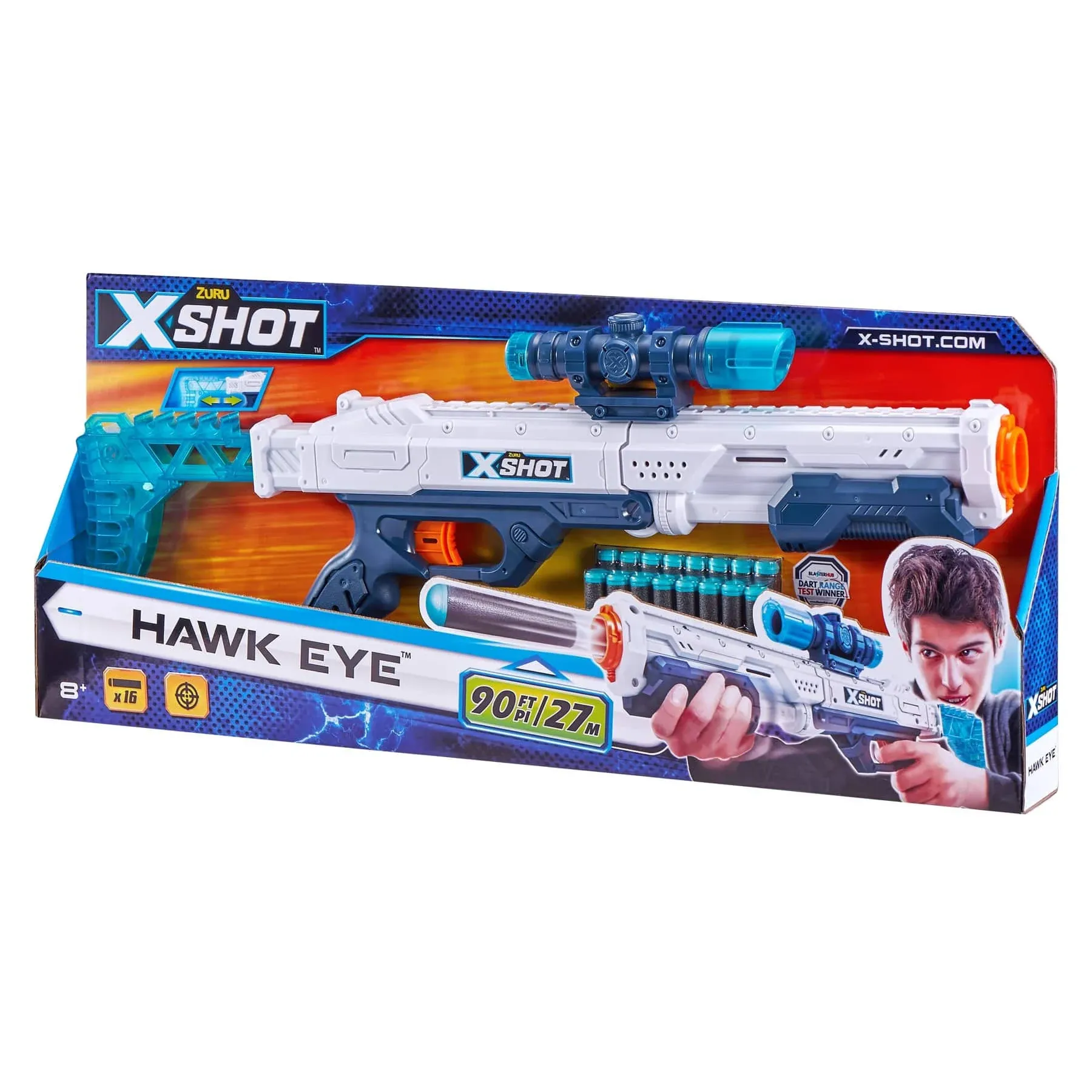 X-Shot Hawk Eye 16 darts Shoots 90 Ft (27 M) Blaster Brand New In Box