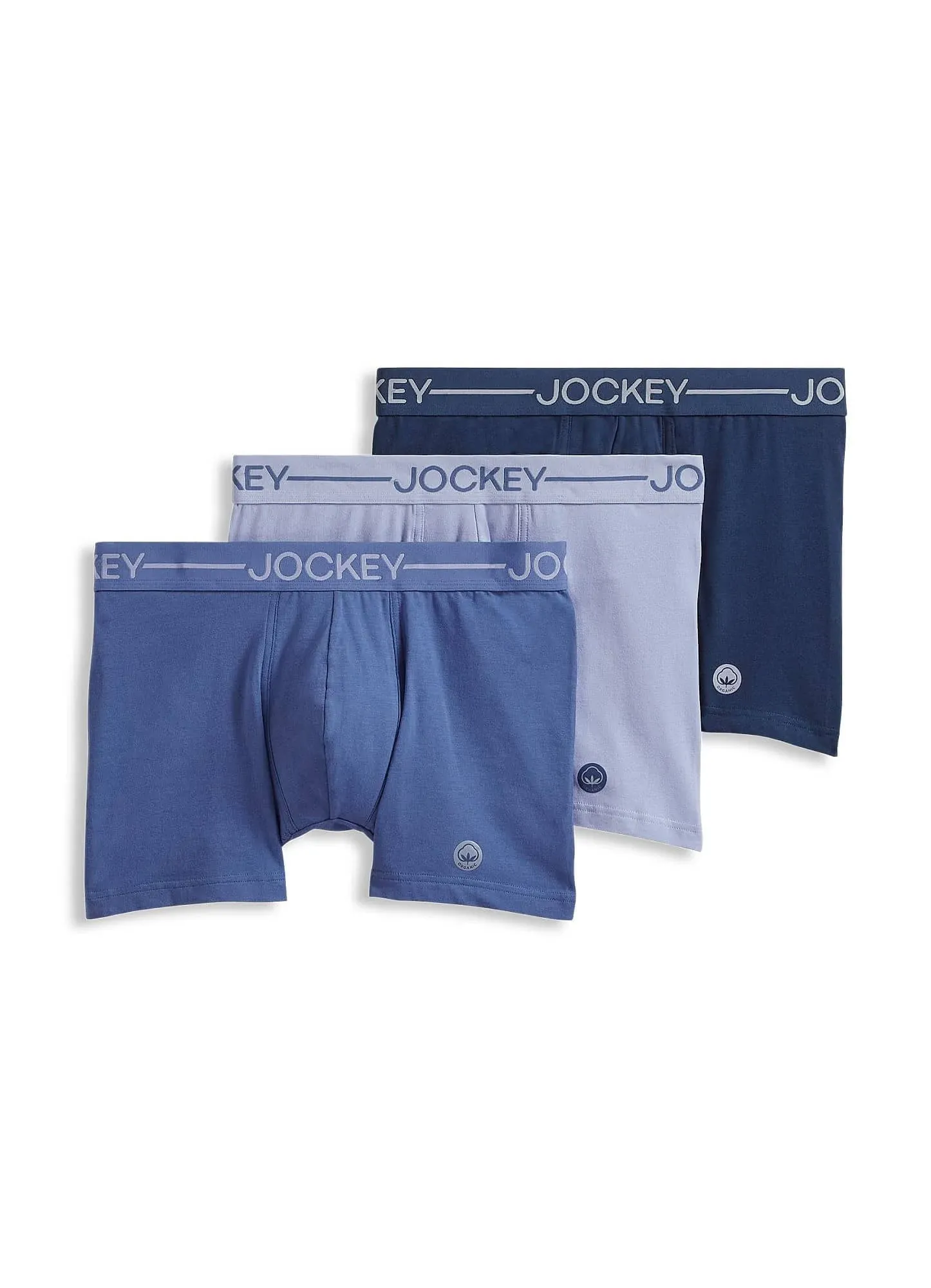 Jockey Men's Organic Cotton Stretch 4 inch Trunk - 3 Pack, Size: Large, Blue