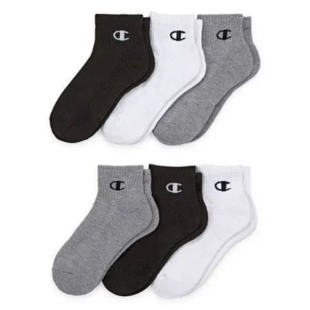 Champion Big Boys 6 Pair Quarter Socks, 7-9 , Multiple Colors