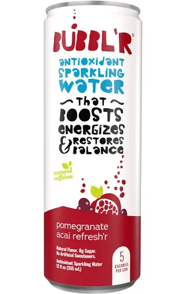 Bubbl'r Antioxidant Sparkling Water, Pomegranate Acai Refresh'r, 12 oz. Can, 12/Pack (WIC39920)