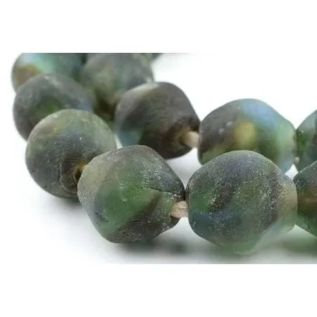 Jumbo Blue-Green Swirl Bicone Recycled Glass Beads (25mm)