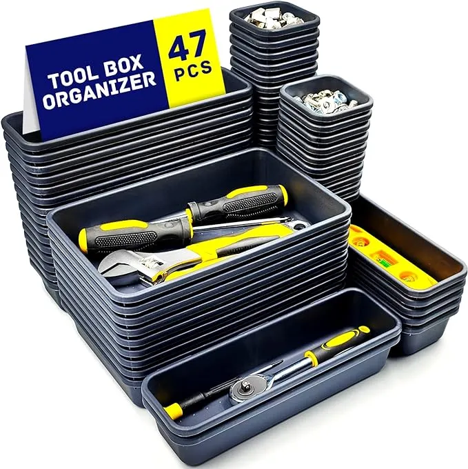 Tool Box Organizer, Tool Drawer Organizer Tray Divider, Toolbox Organization, Garage Tool Organizers and Storage, Tool Box Accessories for Rolling Tool Chest Cabinet (47PCS)