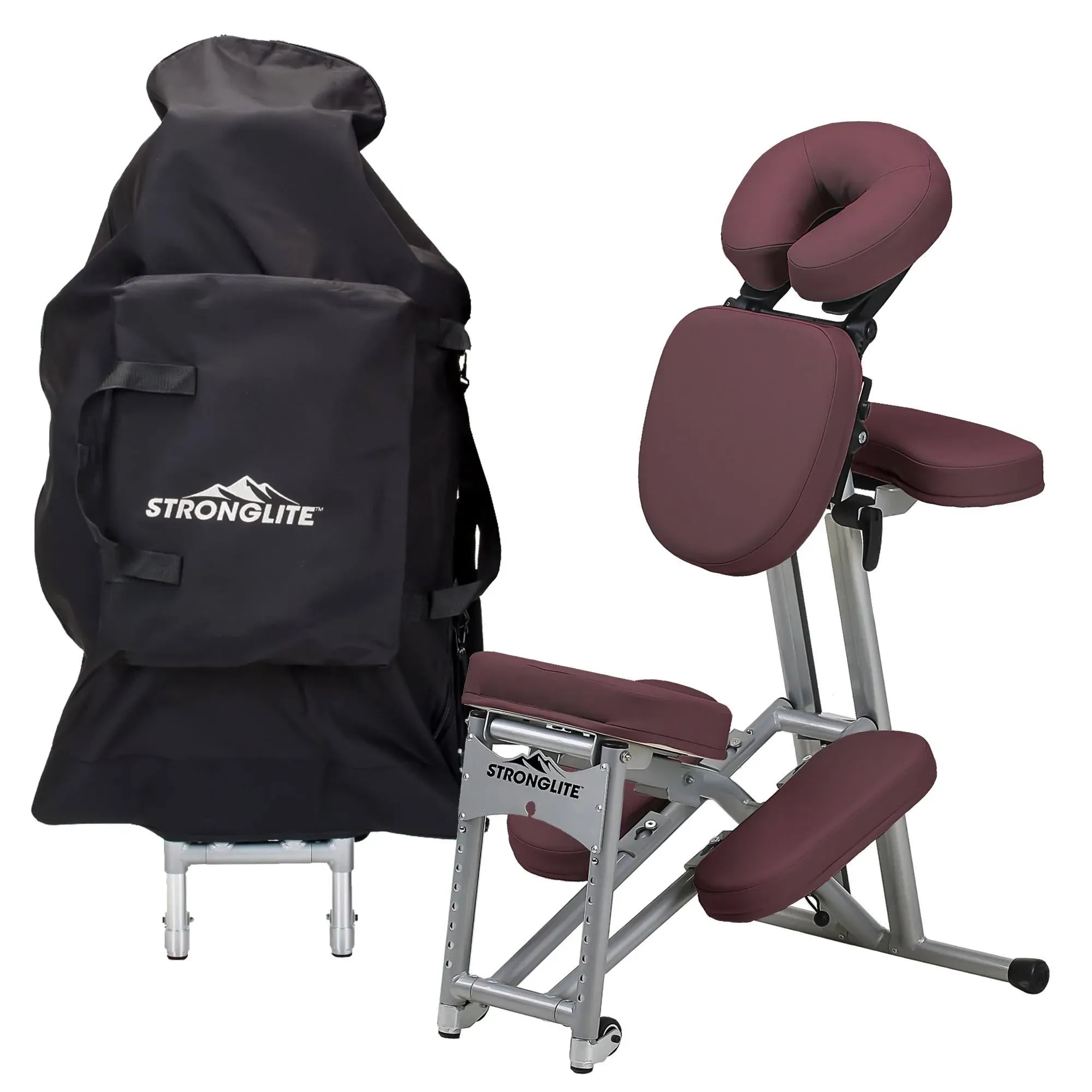 STRONGLITE Portable Massage Chair Ergo Pro II - Ultra-Strong, Lightweight, Foldable Tattoo Spa Chair with Wheels & Carry Case (600lbs Working Weight), Burgundy