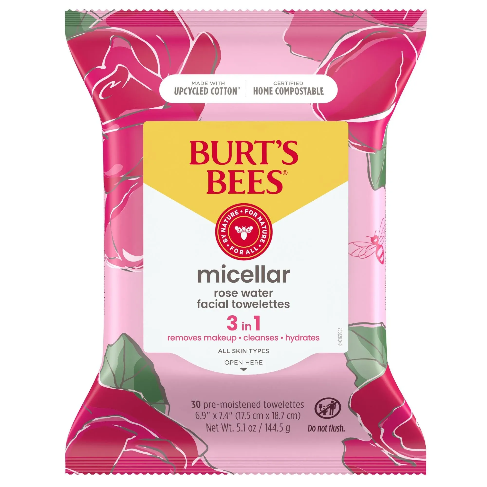 Burt's Bees Micellar Makeup Removing Towelettes, Rose 30 Count