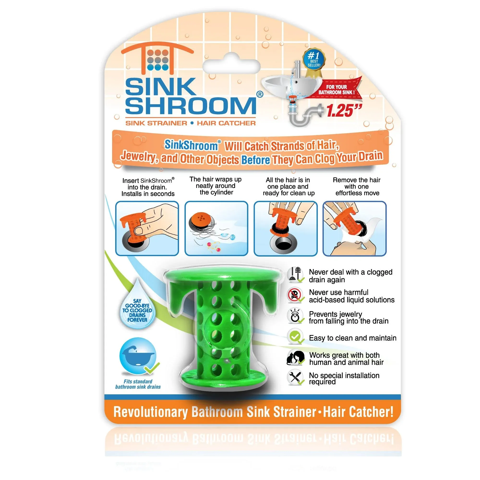 SinkShroom The Revolutionary Sink Drain Protector Hair Catcher/Strainer/Snare, Green