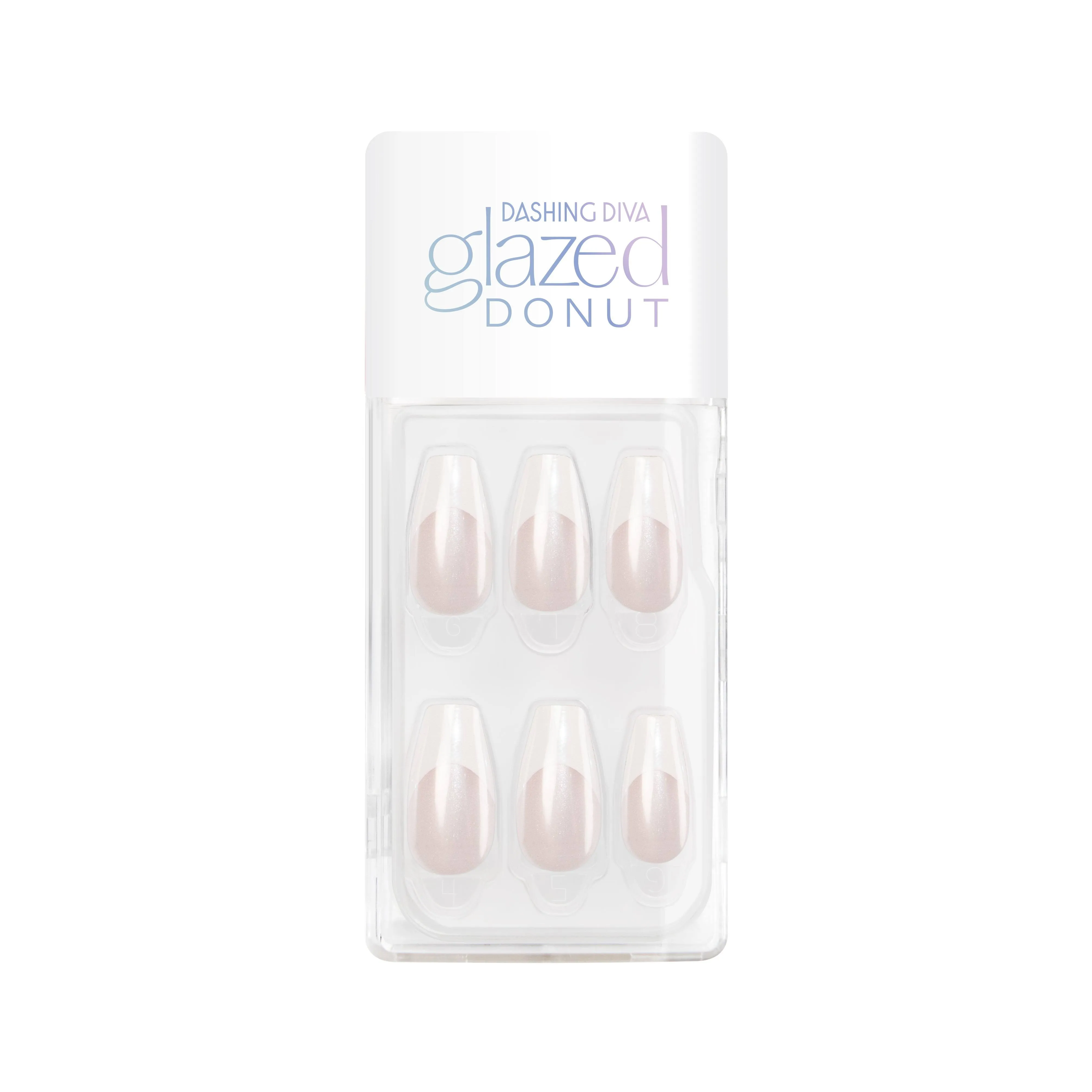 Dashing Diva Magic Press Nails - French Glaze | Medium, Coffin Shaped Press On Nails | Long Lasting Stick On Gel Nails | Lasts Up to 7 Days | Contains 30 Stick On Nails, 1 Prep Pad, 1 File