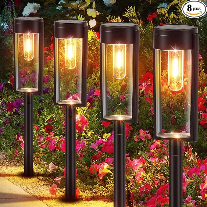 LETMY Solar Pathway Lights Outdoor, Upgraded 8 Pack Solar Lights for Outside, IP65 Waterproof Auto On/Off Solar Landscape Path Lights Outdoor Solar Lights for Yard Garden Lawn Walkway