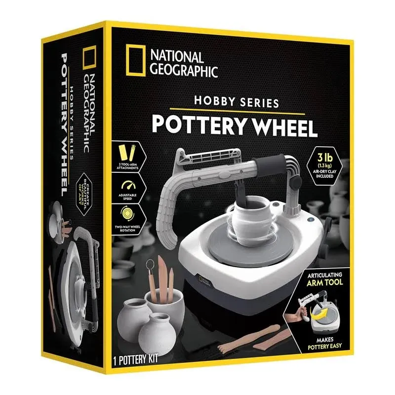 NATIONAL GEOGRAPHIC Hobby Pottery Wheel Kit - 8" Variable Speed Pottery Wheel for Adults & Teens with Innovative Arm Tool, 3 Lb Air Dry Clay & Art Supplies, Crafts for Adults, Craft Kits for Teenagers