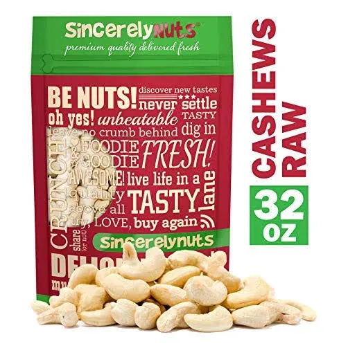 Sincerely Nuts - Raw Cashews Whole and Unsalted | Healthy Snack, Source of Protein | Keto and Paleo Friendly Gourmet Quality Vegan | Cashew Nuts 2(LB) Bag