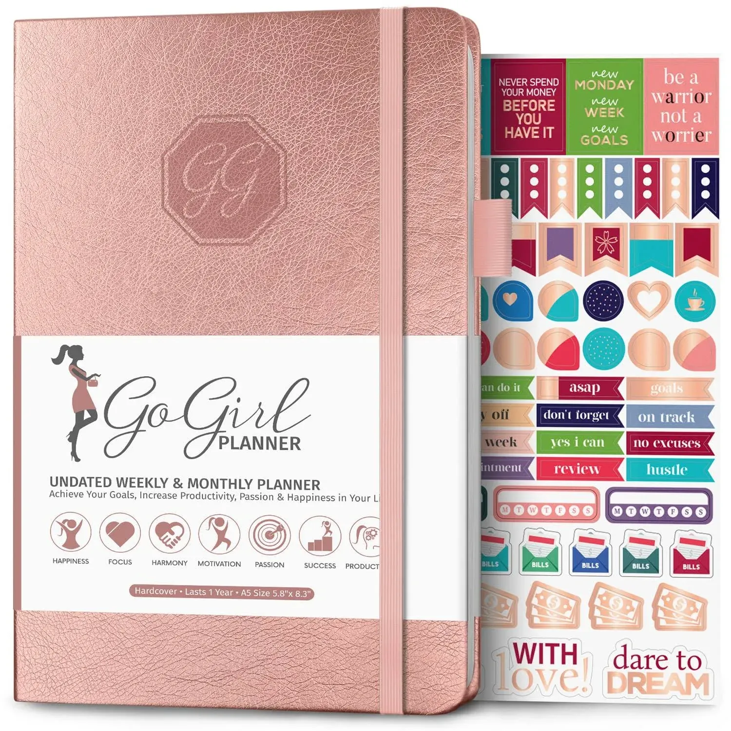 GoGirl Planner and Compact (5.3&#034; x 7.7&#034;), Rose Gold (Undated) 