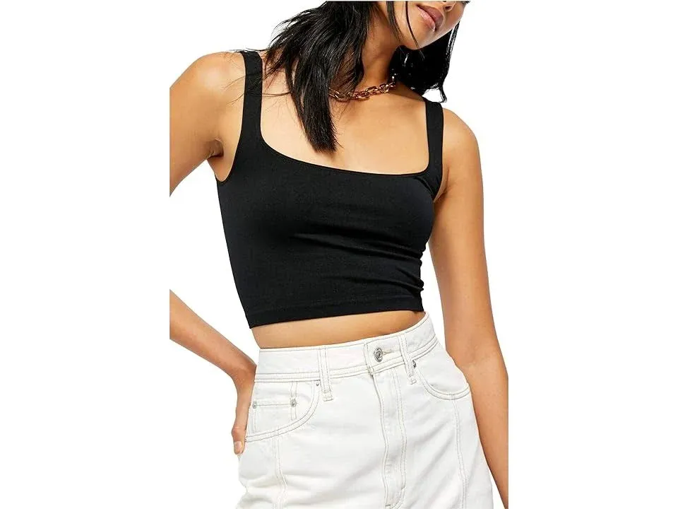 Free People Scoop Neck Black Crop Tank - Black - M/L