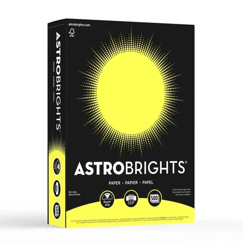 Astrobrights (Color Paper), 8.5" x11", 24 lb., Lift-Off Lemon, 500 Sheets