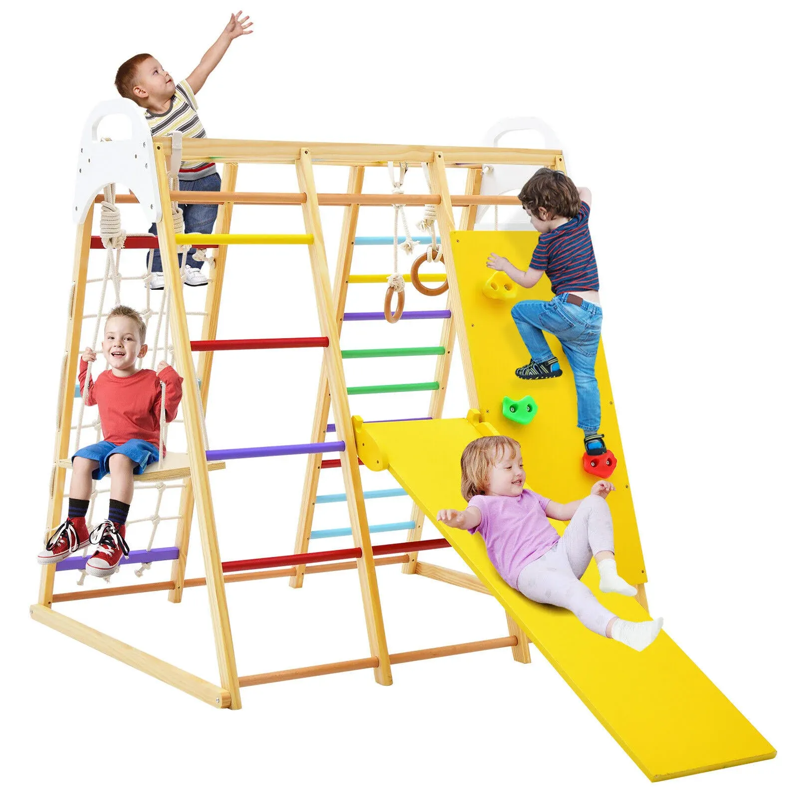 Costway 8-in-1 Wooden Jungle Gym Playset with Slide and Monkey