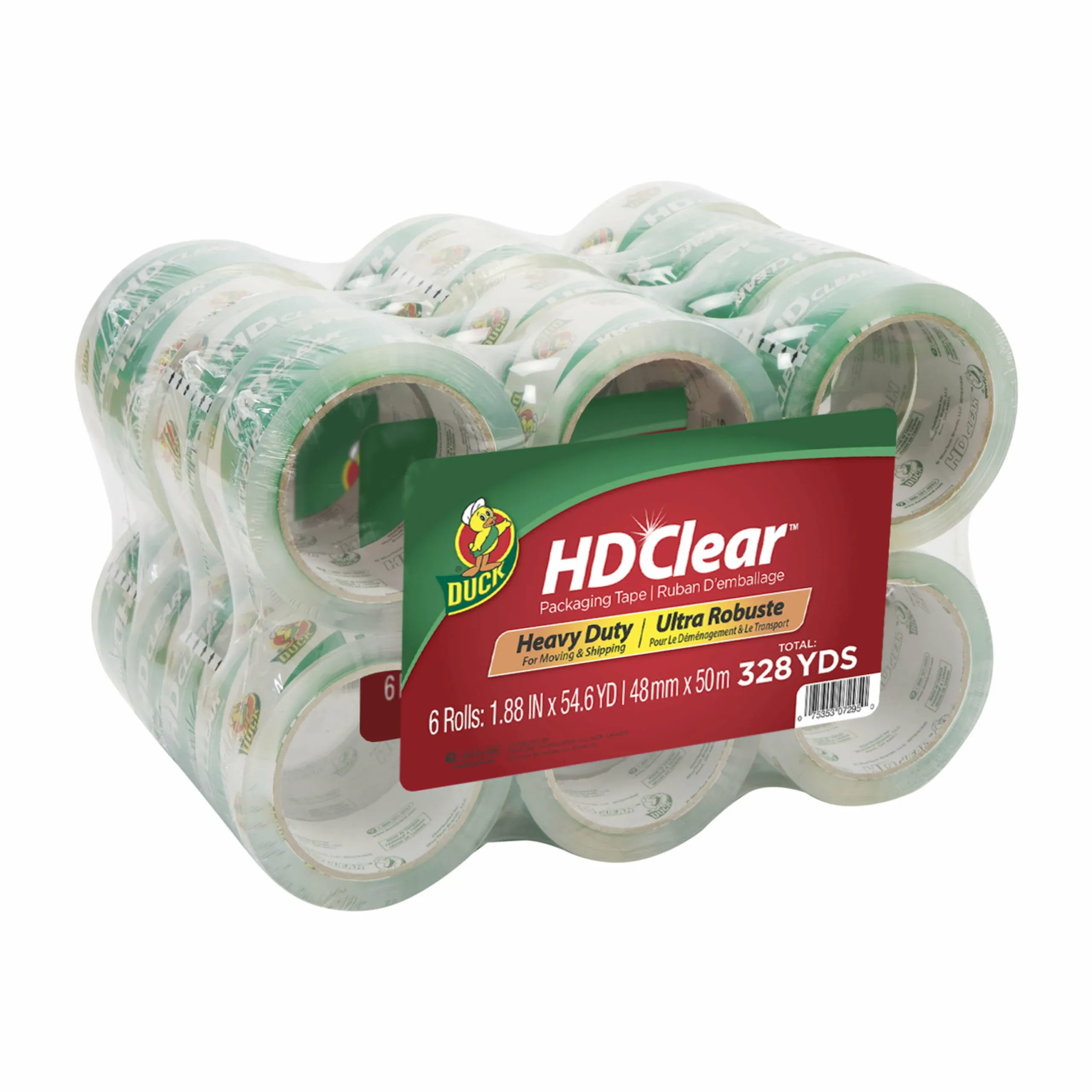 Duck Heavy-Duty Carton Packaging Tape, 1.88" x 55yds, Clear, 24/Pack