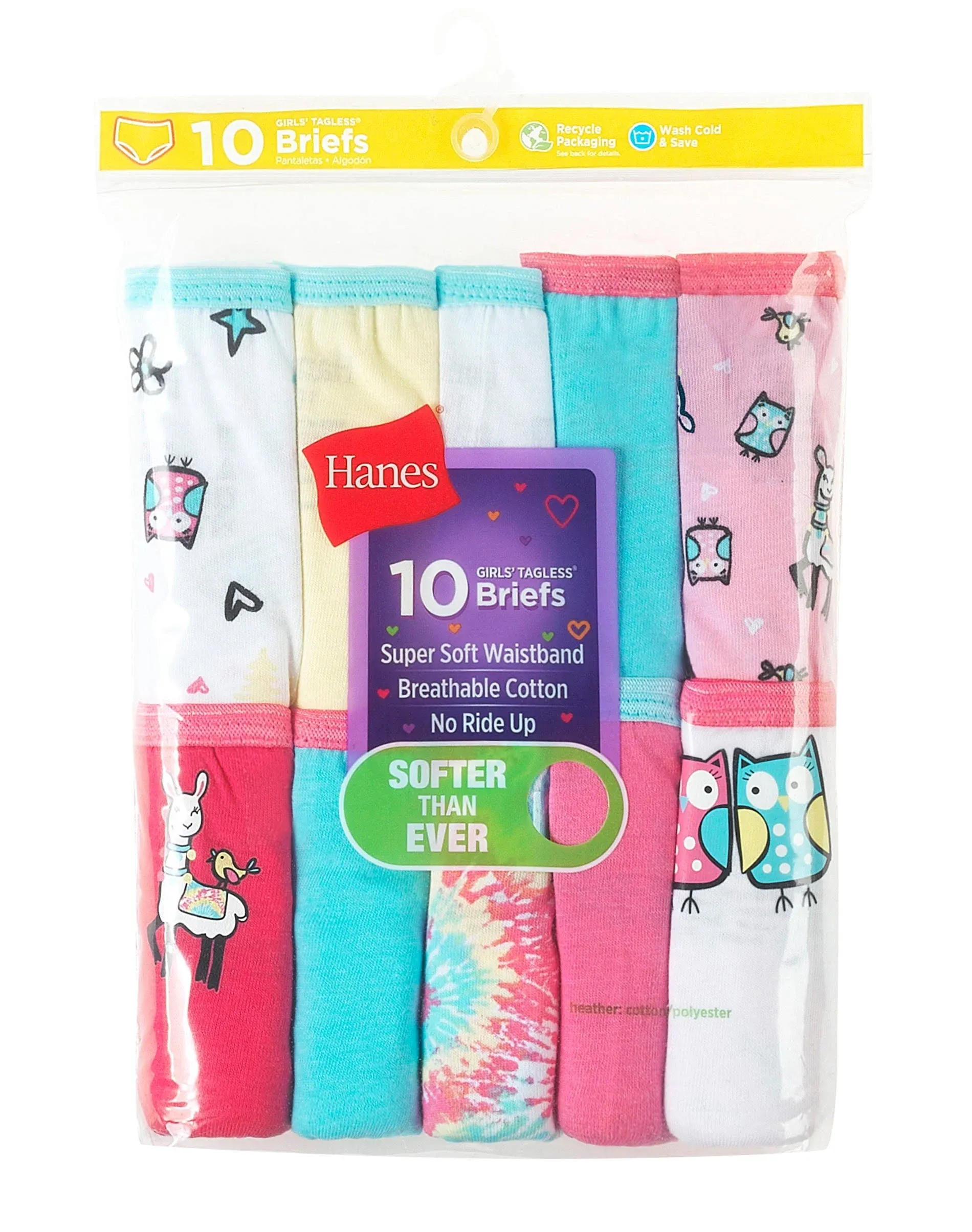 Hanes GP10BR - Girls Cotton Briefs 10-Pack - Assorted - 10