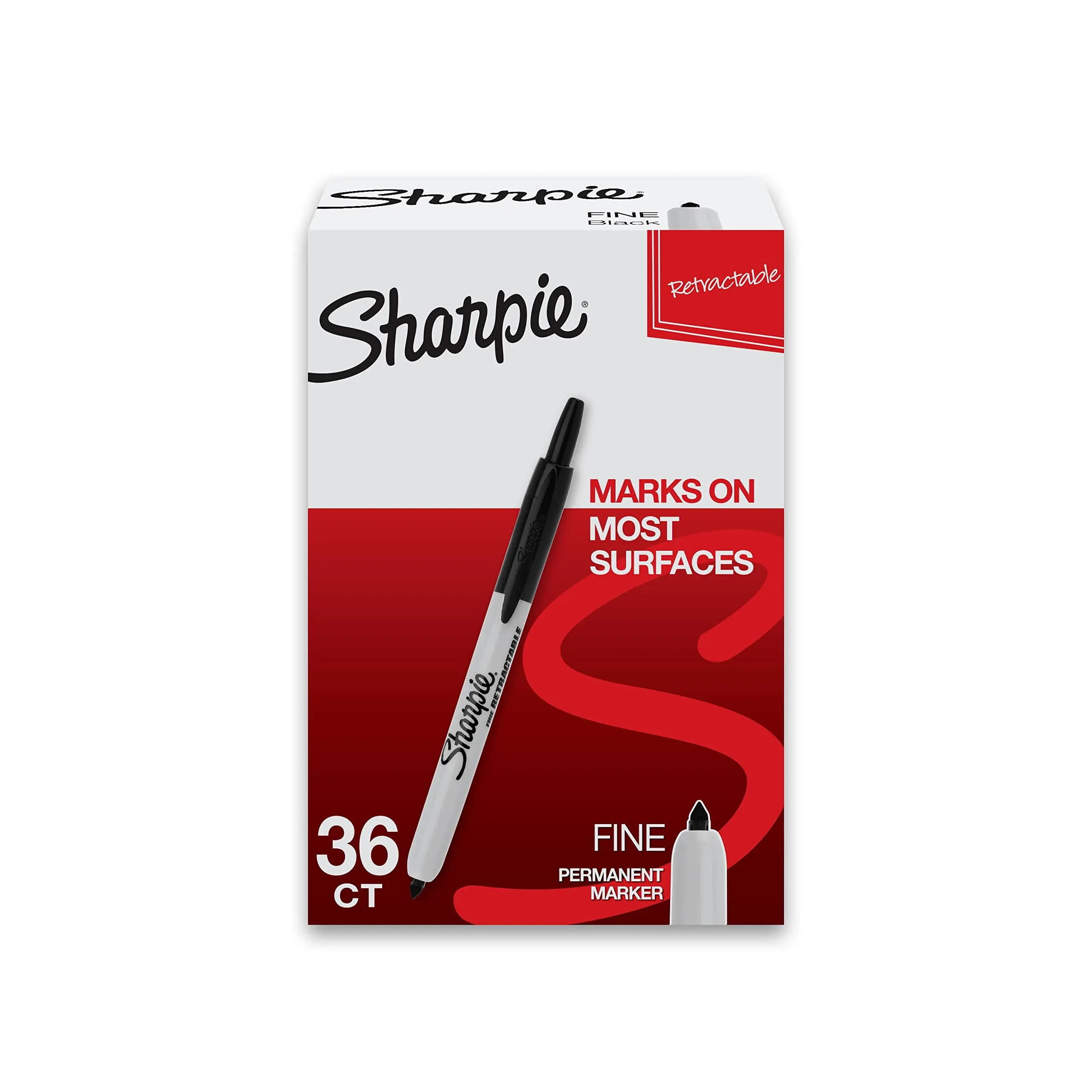 Sharpie Retractable Permanent Marker, Fine Bullet Tip, Black, 36-Pack