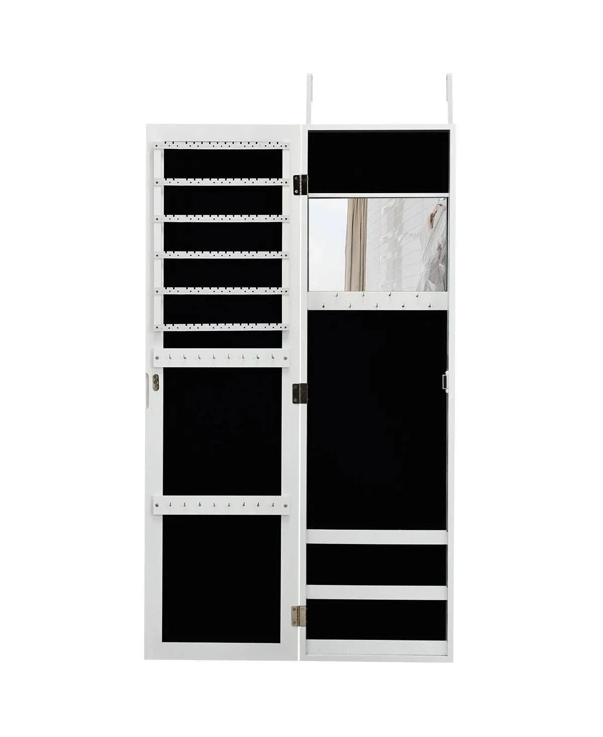 Wall Door Mounted Mirrored Jewelry Cabinet Armoire Storage Organizer White